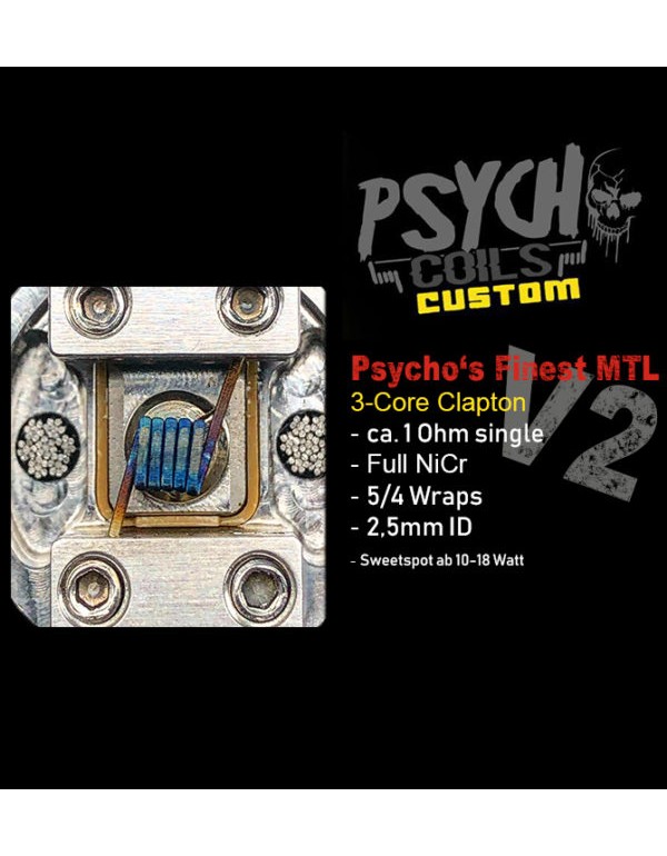 Psycho's Finest Handmade V2 MTL Coil Fine Fused Clapton 1.0 Ohm