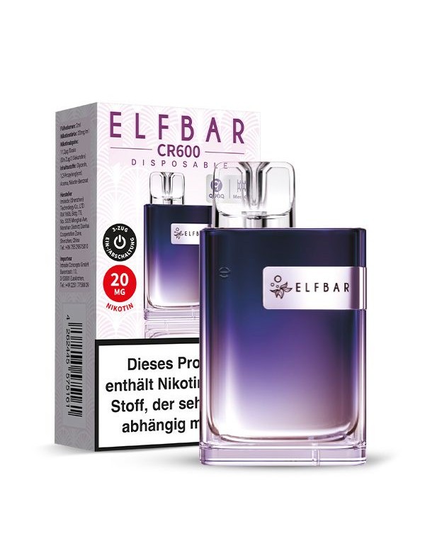 ELFBAR Crystal CR600 Blackberry Raspberry Lemonade Einweg E Zigarette 20mg/ml